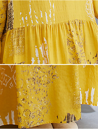 Women Yellow Plus Sizes Long Cozy Dresses
