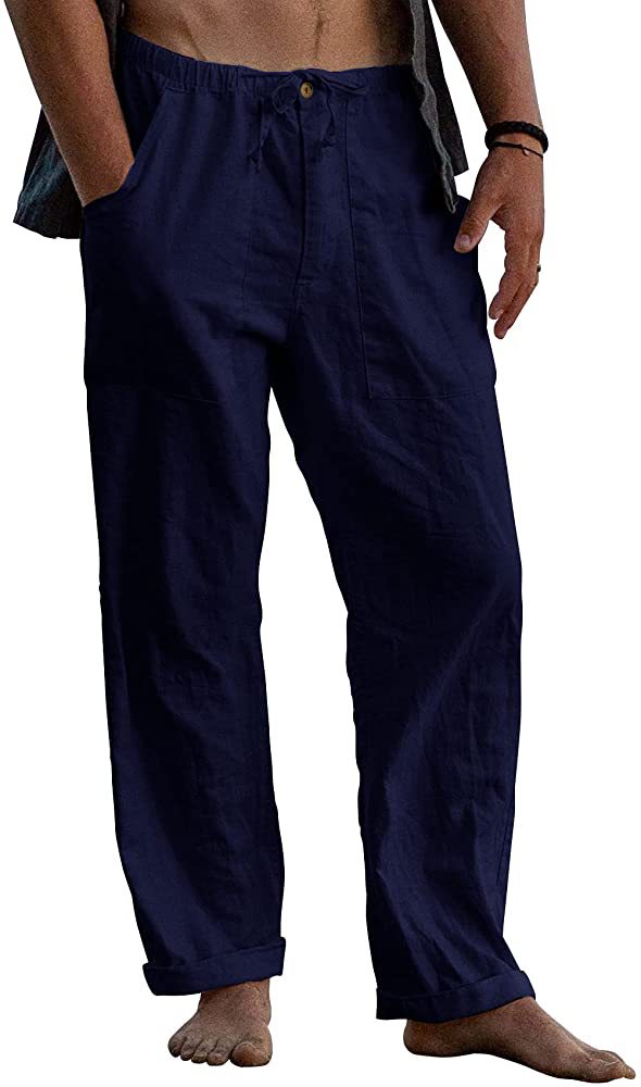 Casual Linen Men's Summer Beach Pants with Elastic Waist