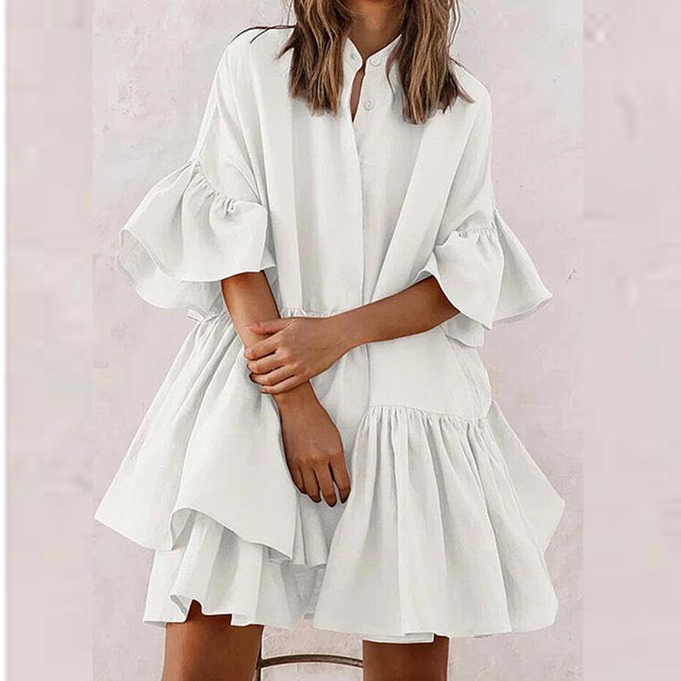 Sweet White and Pink Shirt Dresses-STYLEGOING