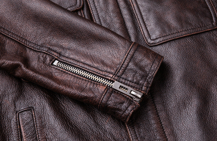 Vintage Motorcycle Cowhide Leather Jackets for Men