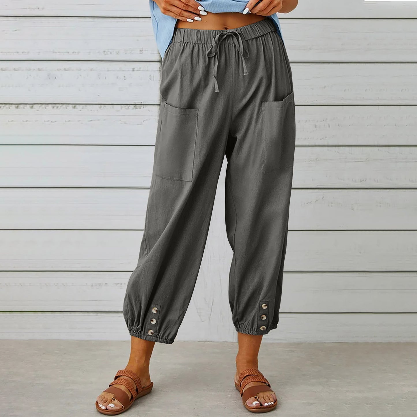 Casual High Waist Linen Wide Legs Pants for Women