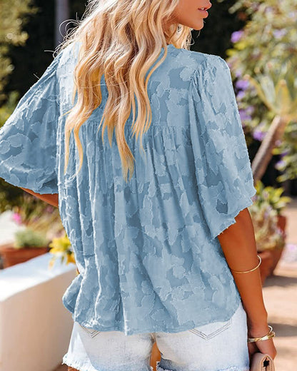 Casual Trumpet Sleeves Summer Lace Blouses