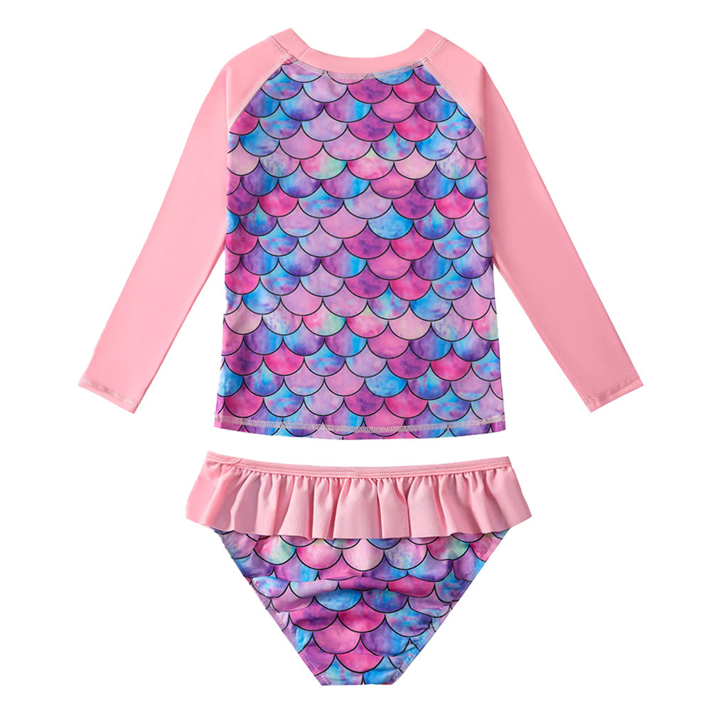 3D Fish Scale Design Two Pieces Swimsuits for Girls