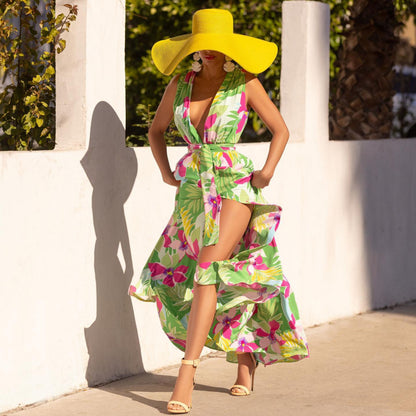 Sexy Floral Print Summer Long Dresses