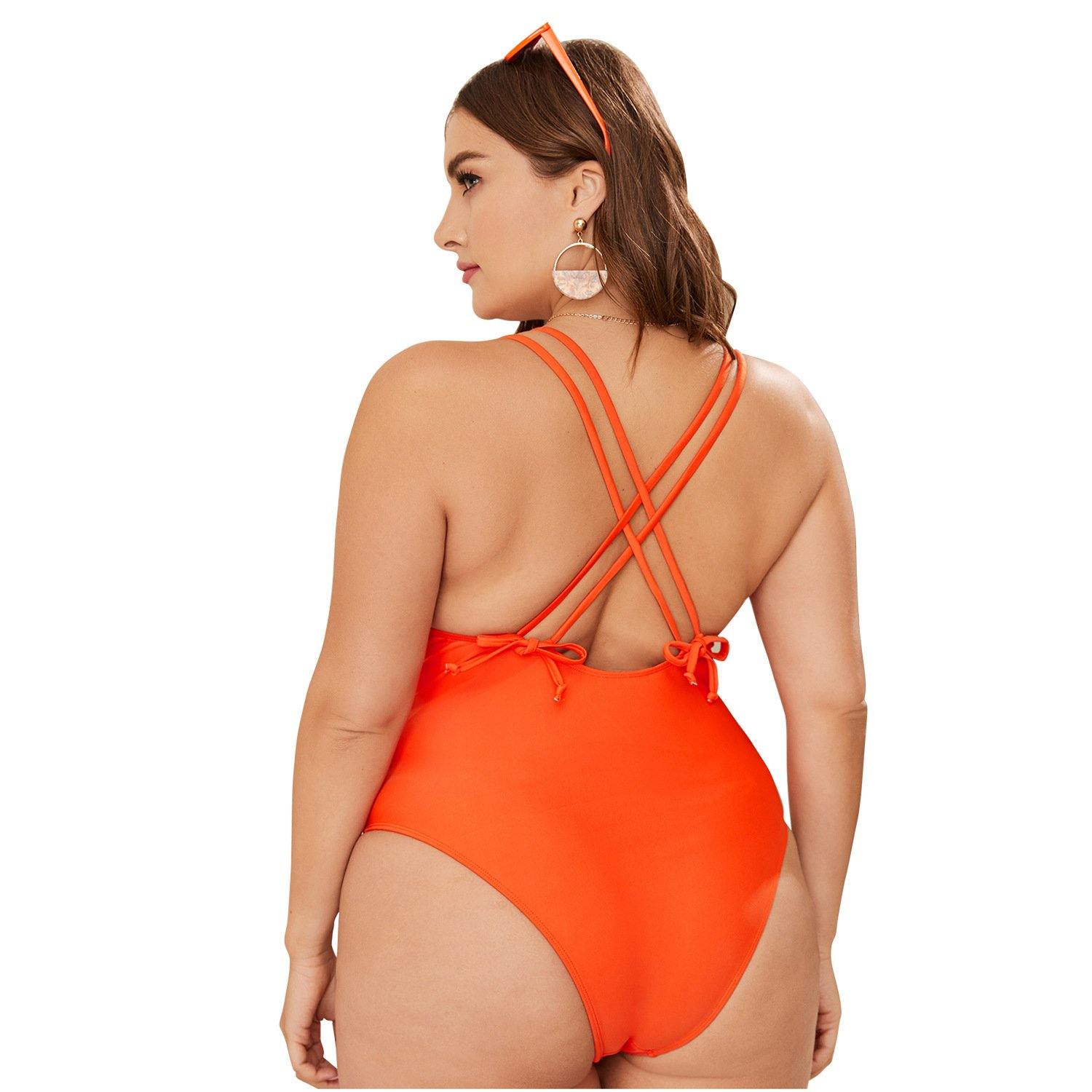 Orange Plus Sizes One Piece Wet Suits-STYLEGOING