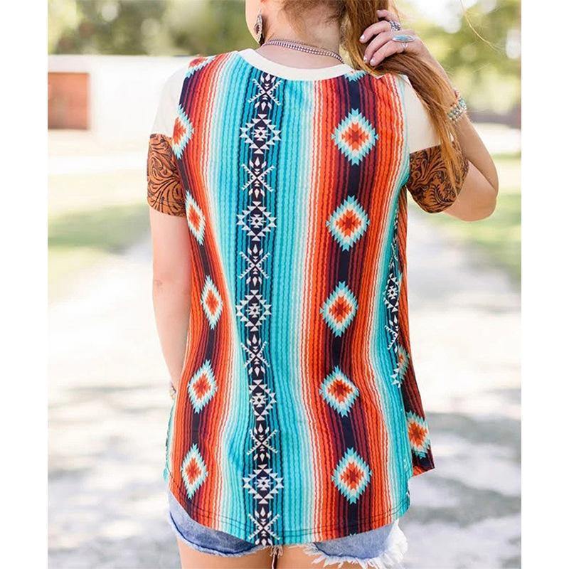 Women Summer Bohemian Short T-Shirts-STYLEGOING