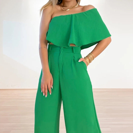 Women Ruffled Design Two Pieces Suits
