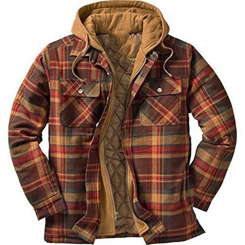 Long Sleeves Plaid Hoodies Winter Overcoat for Men-STYLEGOING