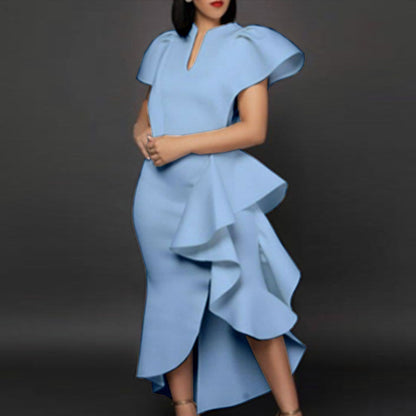 Irregular Women High Waist Ruffled Plus Sizes Dresses