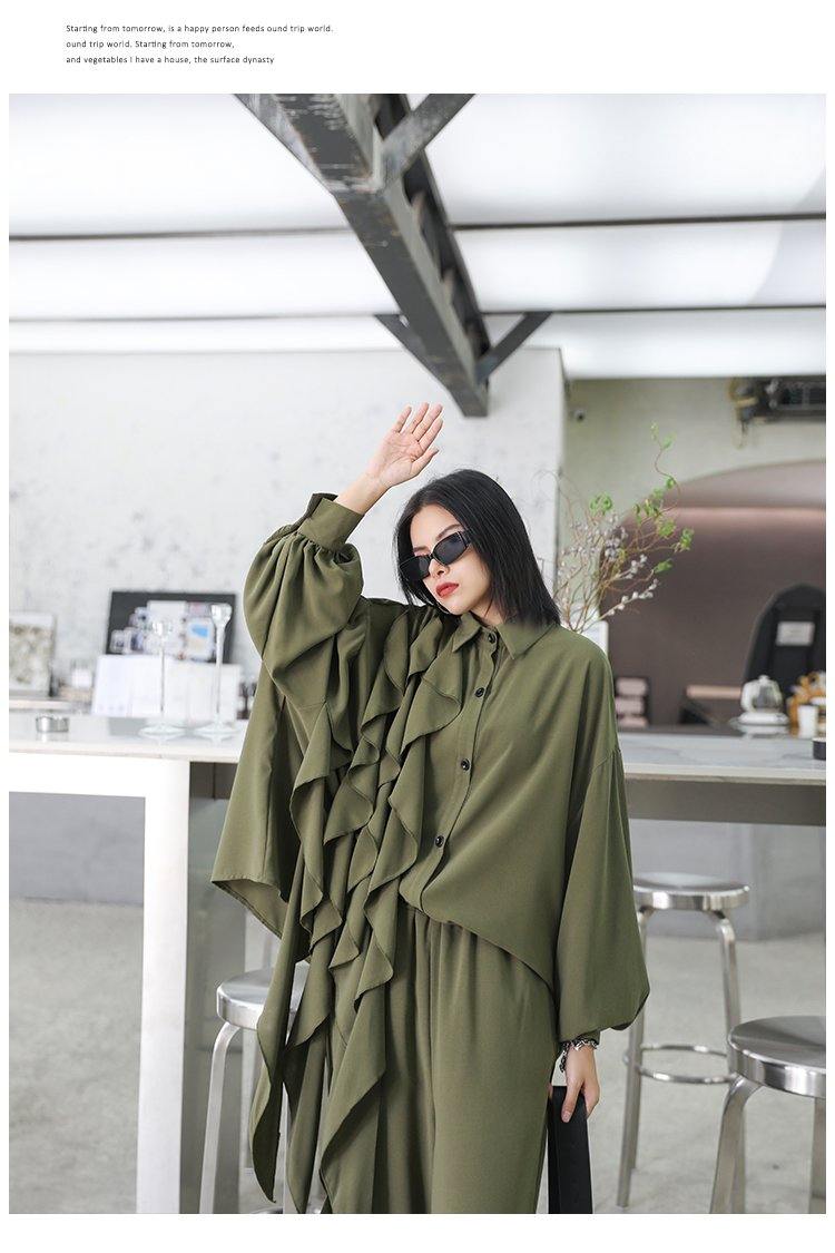 Retro Women Ruffles Top&Loose Pants-STYLEGOING