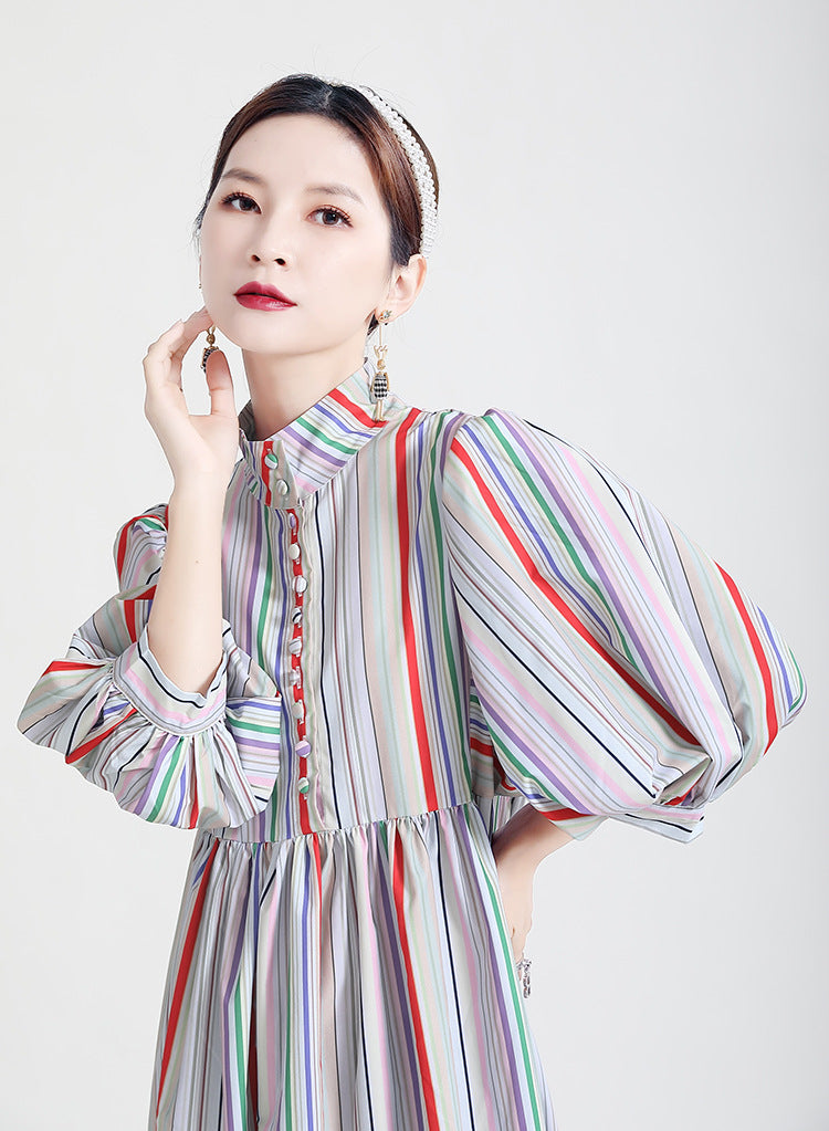 Vintage Rainbow Designed Women Fall Dresses