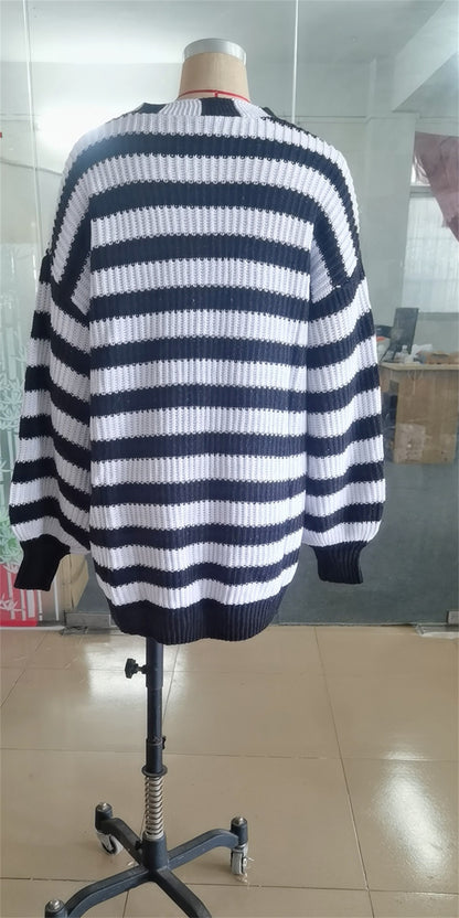 Women Striped Knitting Cardigan Sweaters