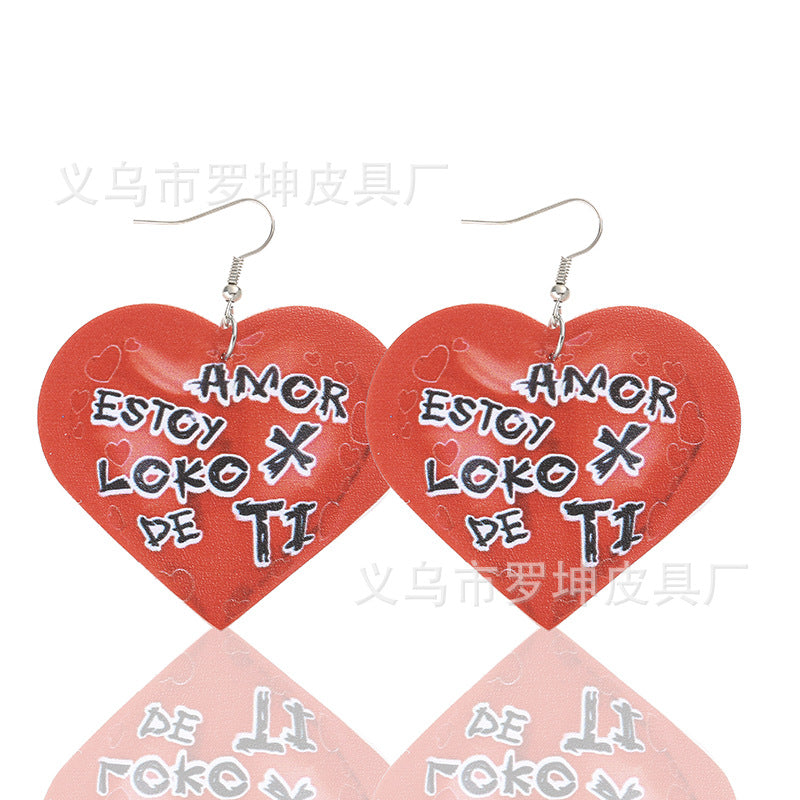 3pcs/Set Pu Leather Sweetheart Design Pink Earrings for Women