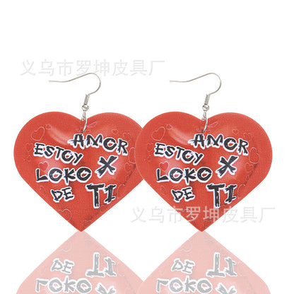 3pcs/Set Pu Leather Sweetheart Design Pink Earrings for Women
