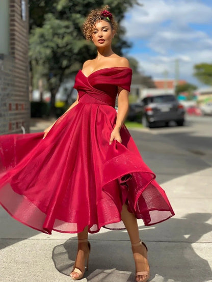 Tulle Off The Shoulder Slim Waist Dresses-STYLEGOING