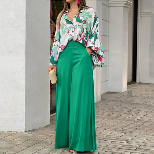 Loose Summer Two Pieces Wide Legs Women Suits