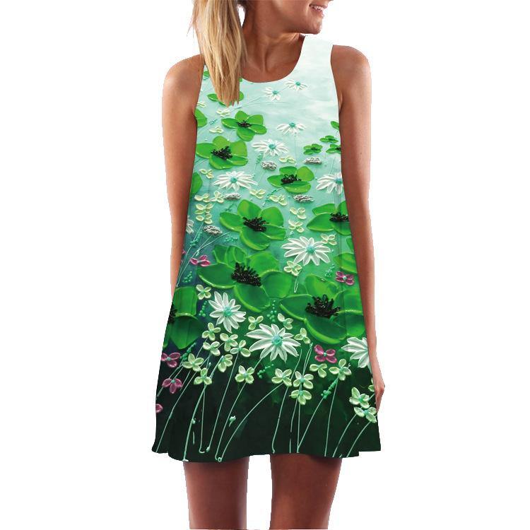 Summer 3D Floral Print Sleeveless Mini Short Dresses-STYLEGOING