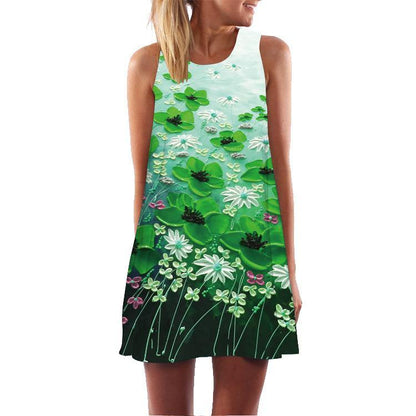 Summer 3D Floral Print Sleeveless Mini Short Dresses-STYLEGOING