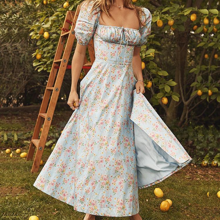 Summer Short Sleeves Floral Dresses-STYLEGOING