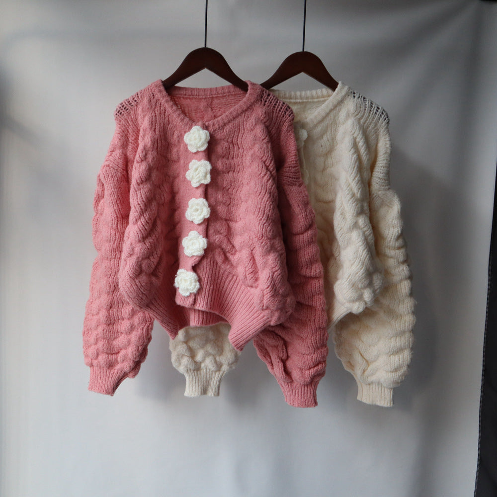 Warm Flowers Design Women Knitted Cardigans