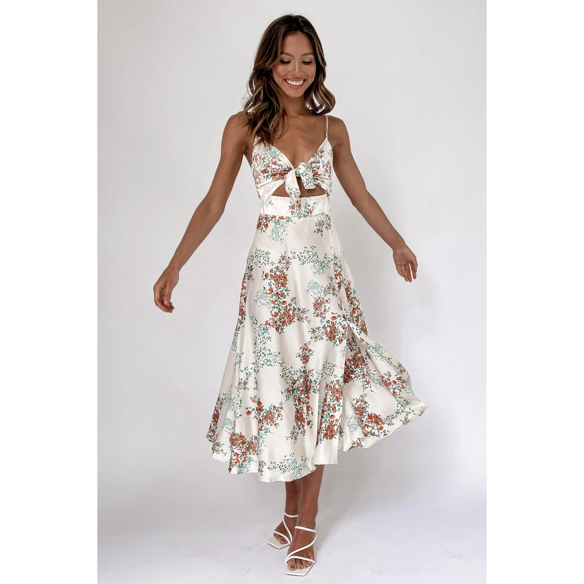 Sweety Summer Floral Print Sleeves Long Dresses