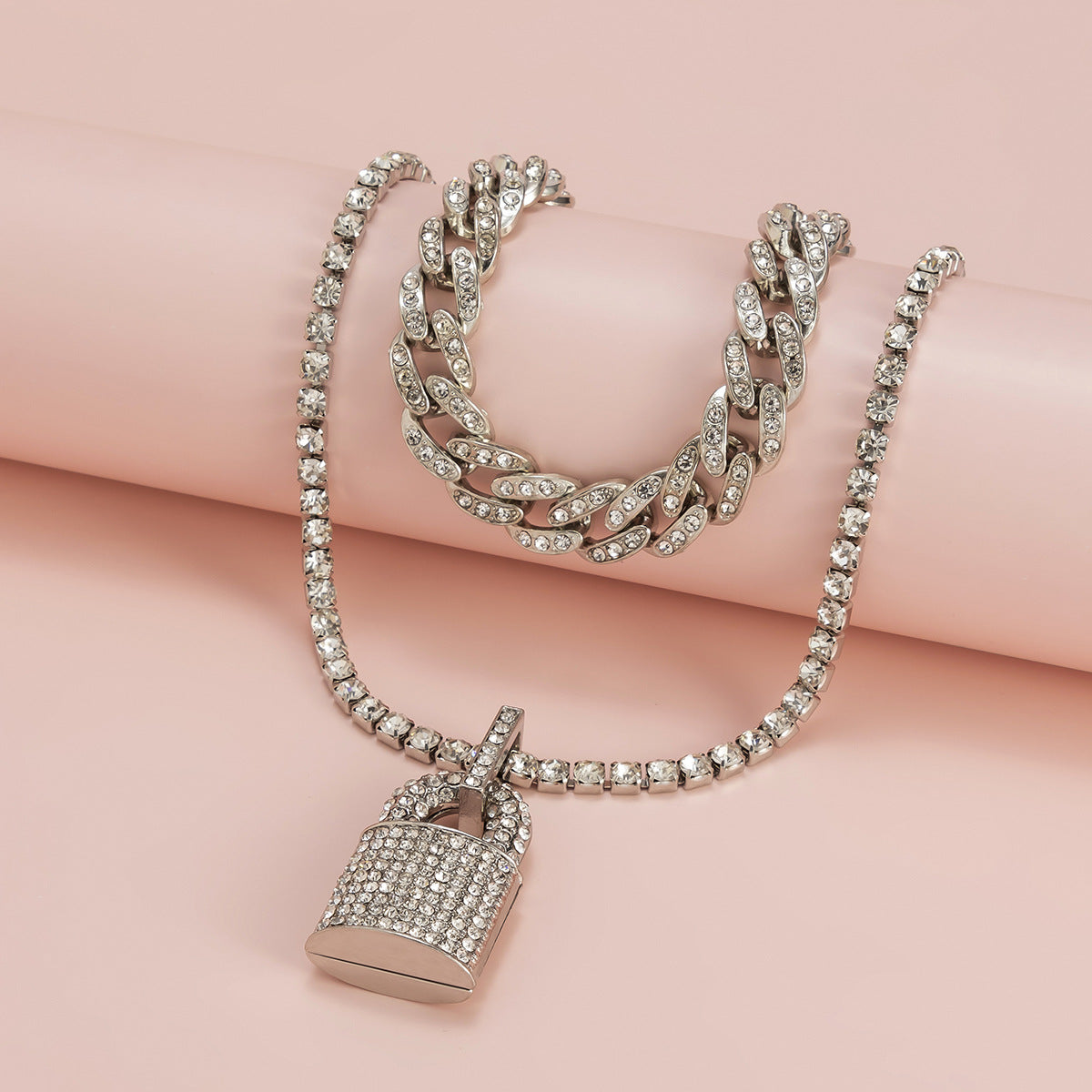 Creative Lock Design Rhinestone Clavicle Necklace for Women