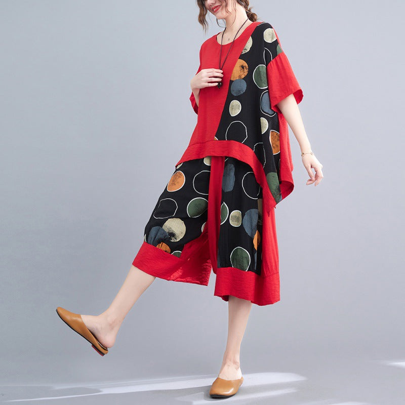 Casual Summer Irregular T Shirts and Wide Legs Cropped Pants