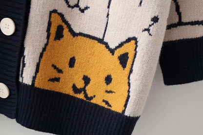 Casual Bear Design Knitted Cardigan Sweaters