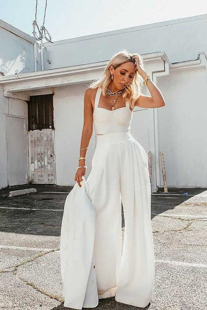 Sexy Straps Crop Top&Loose Pants Suits-STYLEGOING
