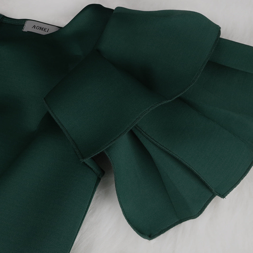 Sexy Ruffled Short Sleeves Women Green Evning Party Dresses