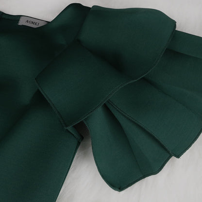 Sexy Ruffled Short Sleeves Women Green Evning Party Dresses