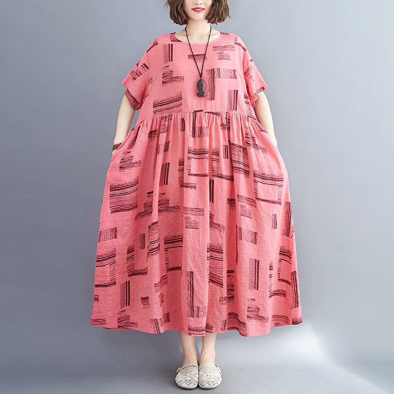 Summer Linen Short Sleeves Long Cozy Dresses