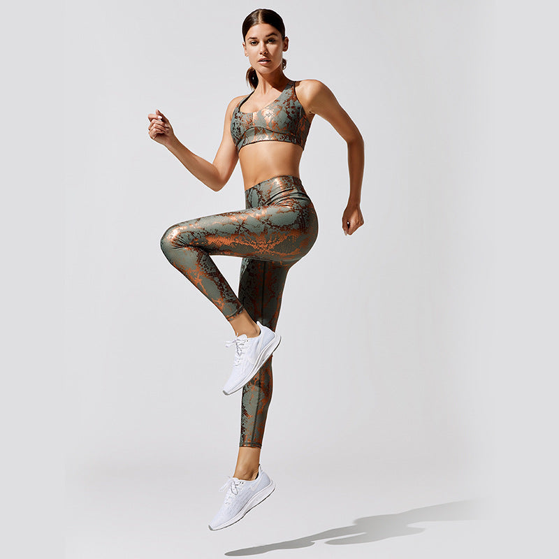 Sexy Elastic Snake Print Sports Suits
