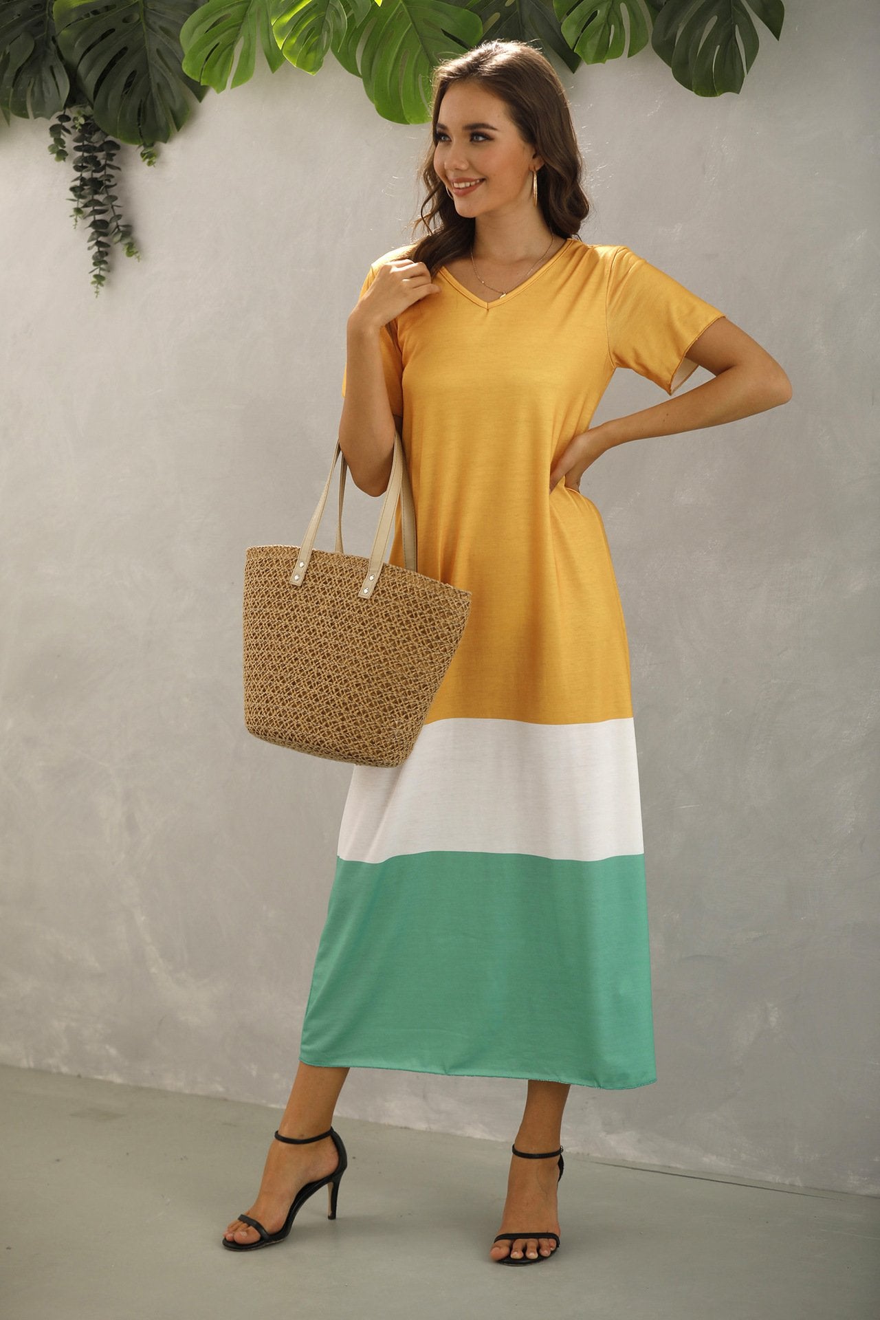 Summer Women Short Sleeves Long Maxi Dresses-STYLEGOING