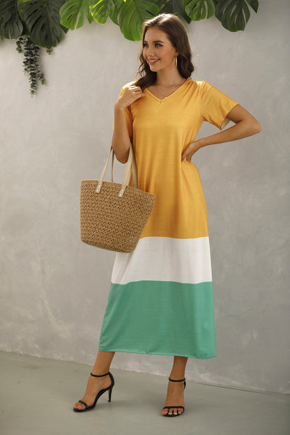 Summer Women Short Sleeves Long Maxi Dresses-STYLEGOING