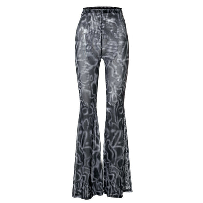 Sexy See Throught High Waist Trumpet Long Pants