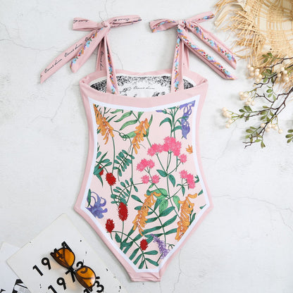 Vintage Strapless Floral Print Women Swimsuits