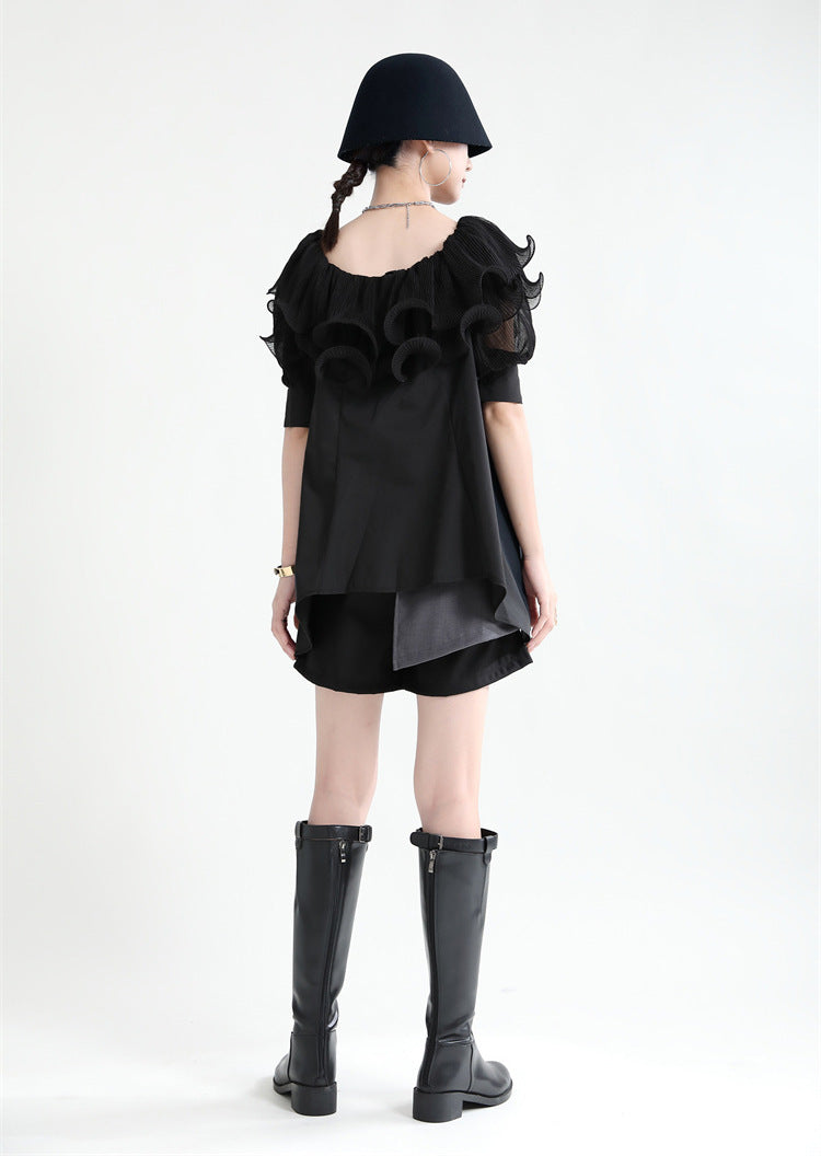 Summer Off The Shoulder Chiffon Ruffled Shirts with Belt for Girls