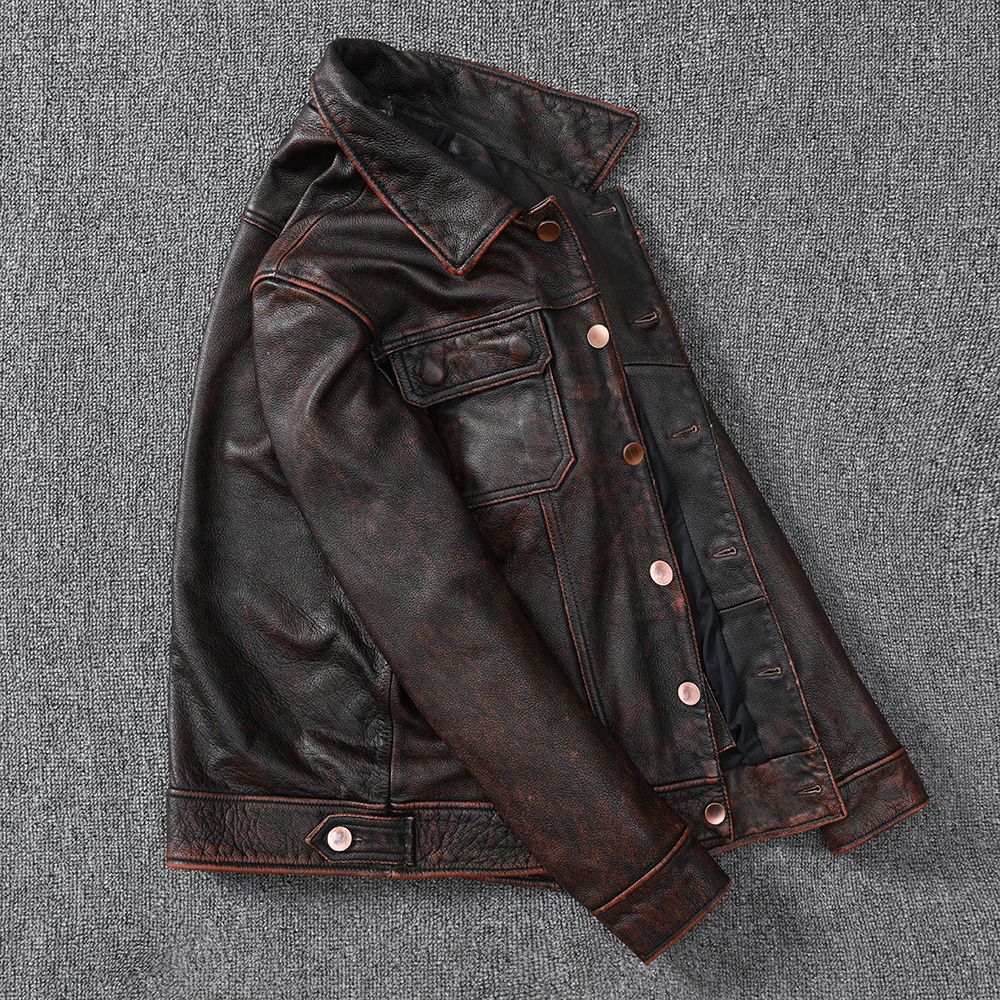 Vintage Cowhide Leather Overcoats Jackets for Men