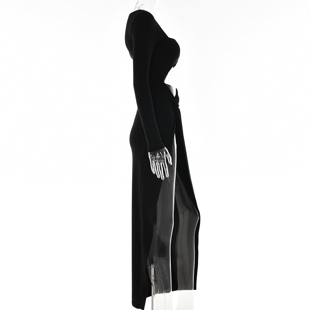 Sexy Square Neckline Split Front Long Sleeves Dresses