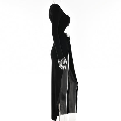 Sexy Square Neckline Split Front Long Sleeves Dresses