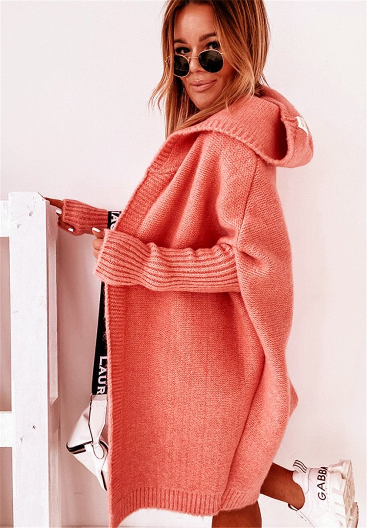 Women Knitting Batwing Sleeved Hoody Sweaters-STYLEGOING