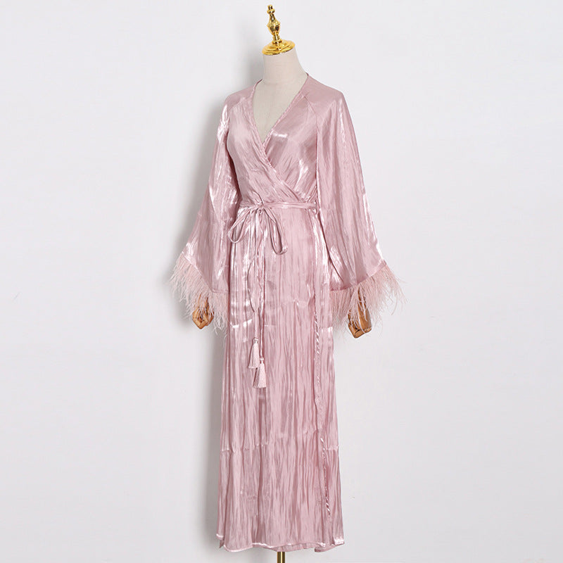 Luxury Elegant Feather Design Pink Long Dresses