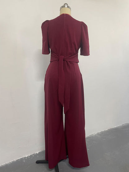 Elegant Belt High Waist Wide Legs Jumpsuits