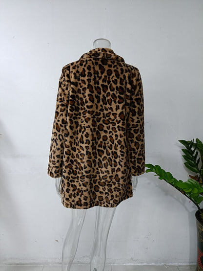 Fashion Leopard Faux Fur Women Overcoat