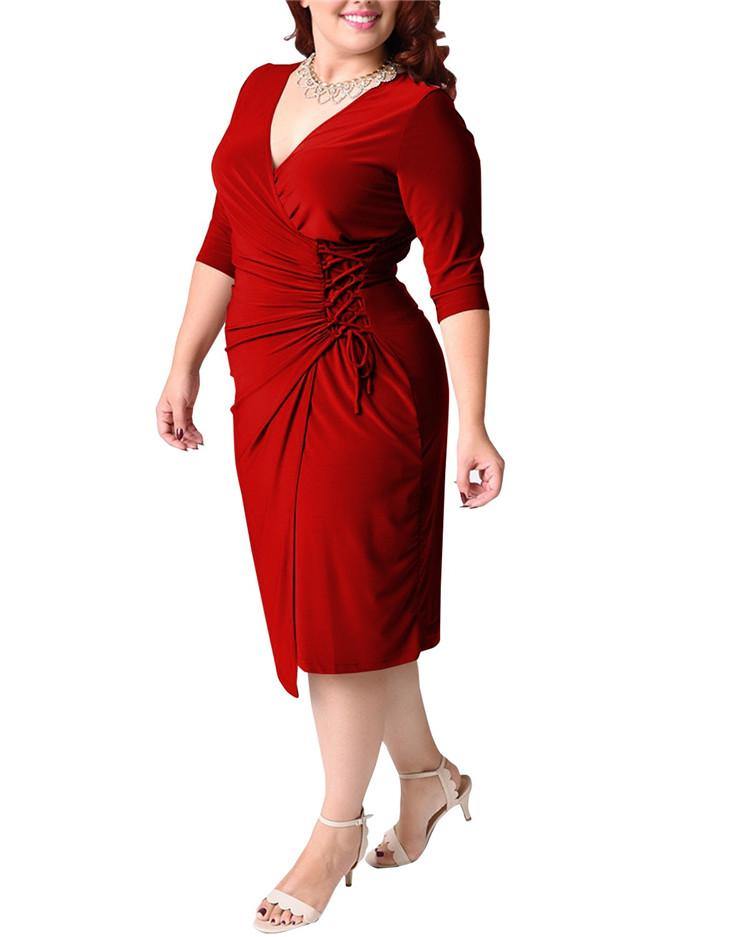 Plus Sizes Women Casual Half Sleeves Dresses-STYLEGOING