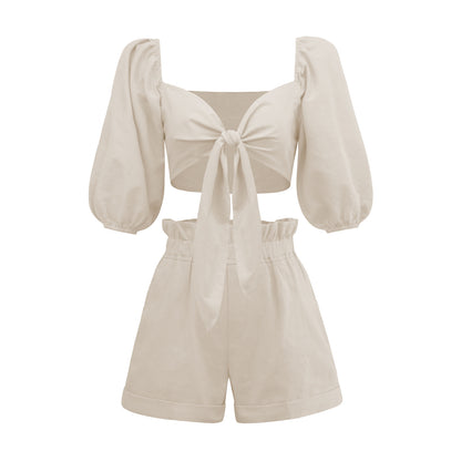 Casual Short Midriff Baring Tops and Shorts Sets for Women