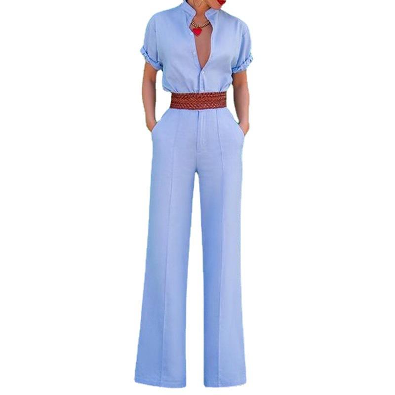 Classy Women Leisure Short Sleeves Jumsuits-STYLEGOING