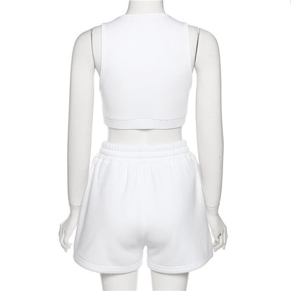 Summer Casual Sleeveless Shorts and Midriff Baring Tops