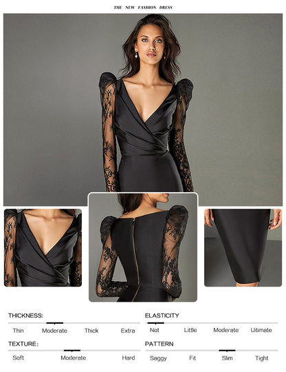 Sexy Long Sleeves Lace Black Evening Party Sheath Dresses